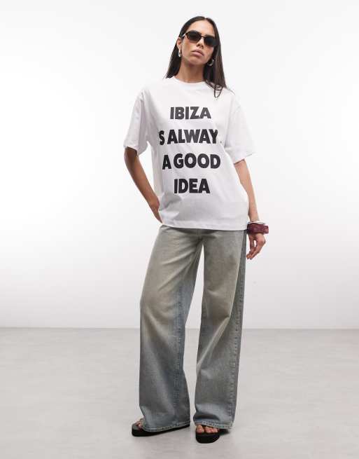 Weekend Collective Ibiza slogan oversized t-shirt in white, 2 of 4
