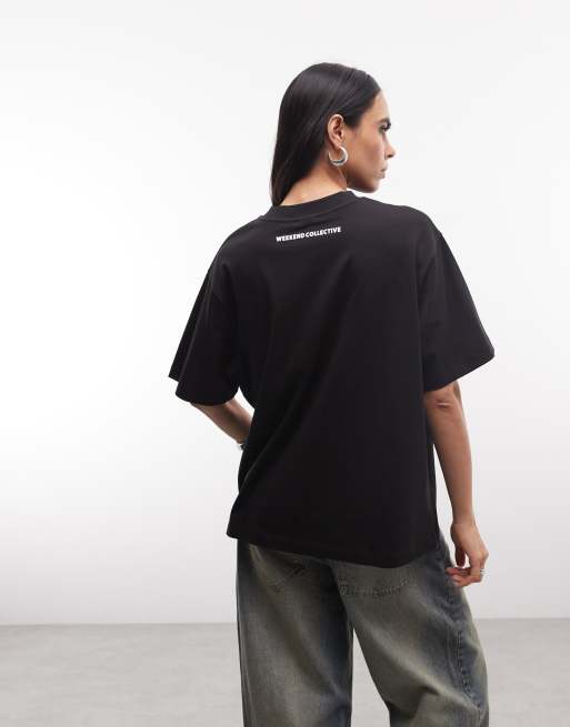 Weekend Collective – Ibiza – Svart t-shirt i oversized fit med texttryck, 4 av 4