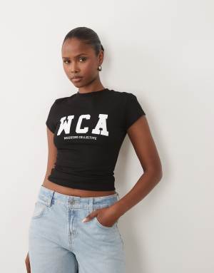 Weekend Collective Icon baby tee with WCA graphic in black
