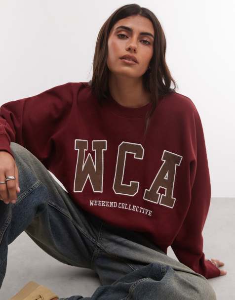 Weekend Collective Icon batwing sweatshirt with varsity graphic in red - view 1