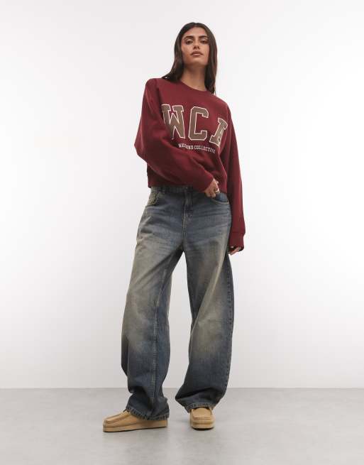 Weekend Collective Icon batwing sweatshirt with varsity graphic in red, 2 of 4
