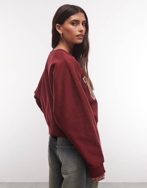Weekend Collective Icon batwing sweatshirt with varsity graphic in red, 4 of 4