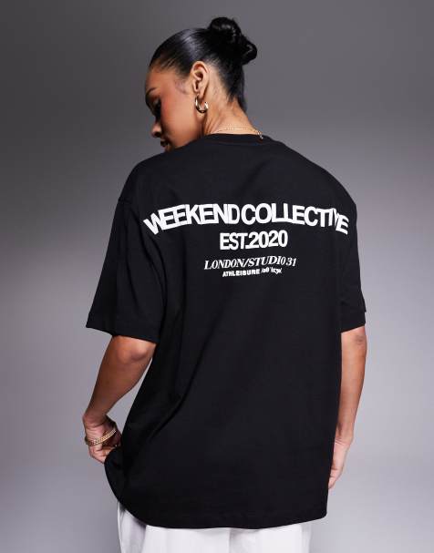 Weekend Collective – Icon – Czarny T-shirt oversize z grafiką z przodu i na plecach - view 1