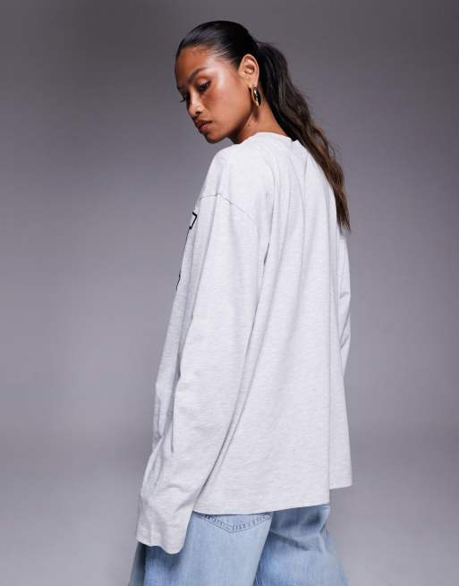 Weekend Collective - Icon - Gråmeleret oversized T-shirt med lange ærmer og 'WCA'-grafik, 2 af 4