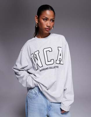 Weekend Collective - Icon - Langärmliges Oversize-Shirt in Grau meliert mit WCA-Grafik