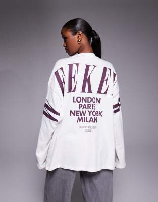 Asos Weekend Collective Weekend Collective Icon Long Sleeve T-shirt With Stacked Back Logo In White