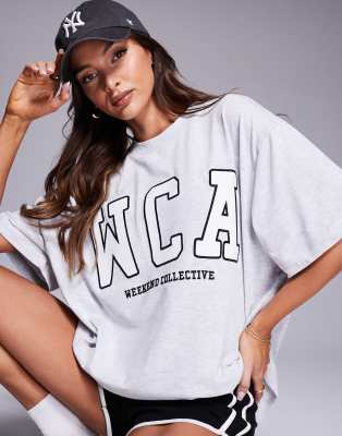 Weekend Collective - Icon - Oversize-T-Shirt in Grau meliert mit aufgestickter „WCA"-Grafik