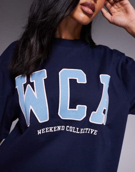 Weekend Collective – Icon – Oversize-T-Shirt in Marineblau mit aufgestickter „WCA“-Grafik, 4 von 4