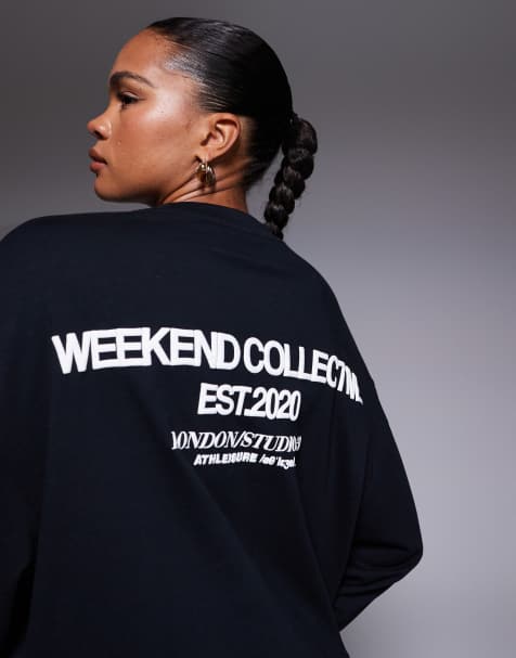 Weekend Collective Icon oversized long sleeve t-shirt with bold font back graphic in black