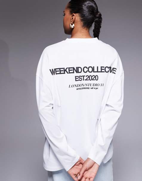 Weekend Collective Icon oversized long sleeve t-shirt with bold font back graphic in white - view 1