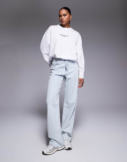 Weekend Collective Icon oversized long sleeve t-shirt with bold font back graphic in white, 2 of 4