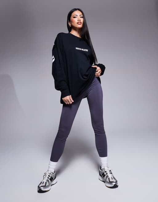 ASOS Weekend Collective oversized long sleeve T-shirt with stacked back logo in black