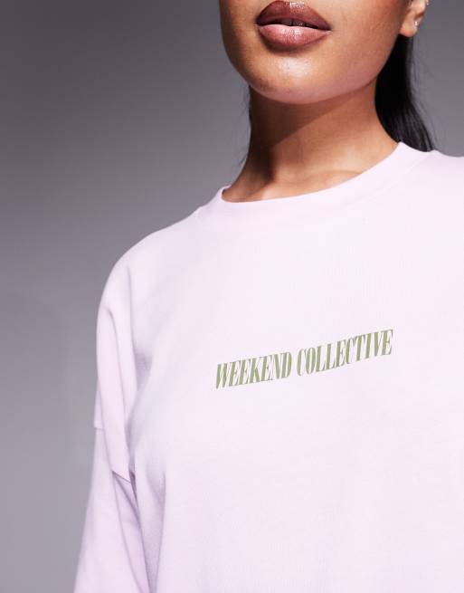 Weekend Collective Icon oversized long sleeve T-shirt with stacked back logo in pink