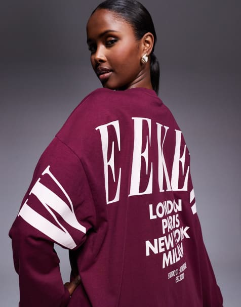 Weekend Collective Icon oversized long sleeve T-shirt with stacked back logo in wine red - view 1