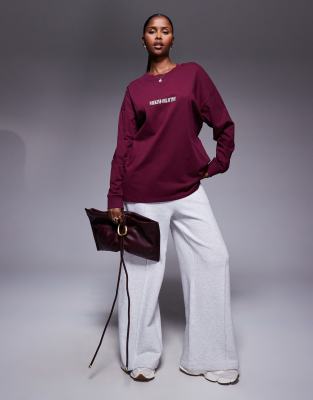 Asos Weekend Collective Weekend Collective Icon Oversized Long Sleeve T-shirt With Stacked Back Logo In Red