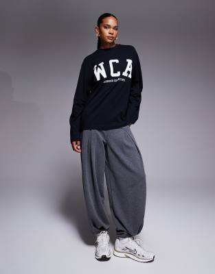 Asos Weekend Collective Weekend Collective Icon Oversized Long Sleeve T-shirt With Wca Graphic In Blue