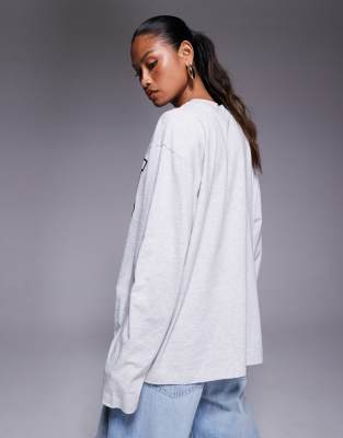 Asos Weekend Collective Weekend Collective Icon Oversized Long Sleeve T-shirt With Wca Graphic In Gray