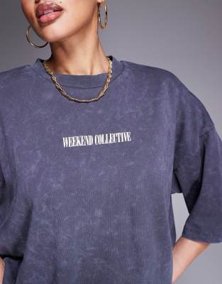 ASOS WEEKEND COLLECTIVE WEEKEND COLLECTIVE ICON OVERSIZED SHORT SLEEVE TOP WITH STACKED BACK LOGO 