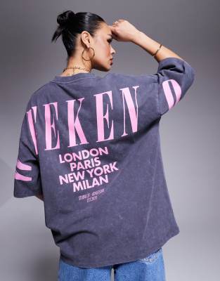 Asos Weekend Collective Weekend Collective Icon Oversized Short Sleeve Top With Stacked Back Logo In Gray