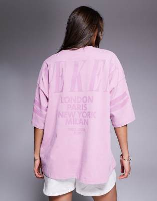 Asos Weekend Collective Weekend Collective Icon Oversized Short Sleeve Top With Stacked Back Logo In Purple