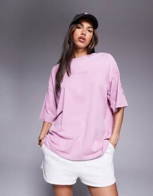 Asos Weekend Collective Weekend Collective Icon Oversized Short Sleeve Top With Stacked Back Logo In Purple