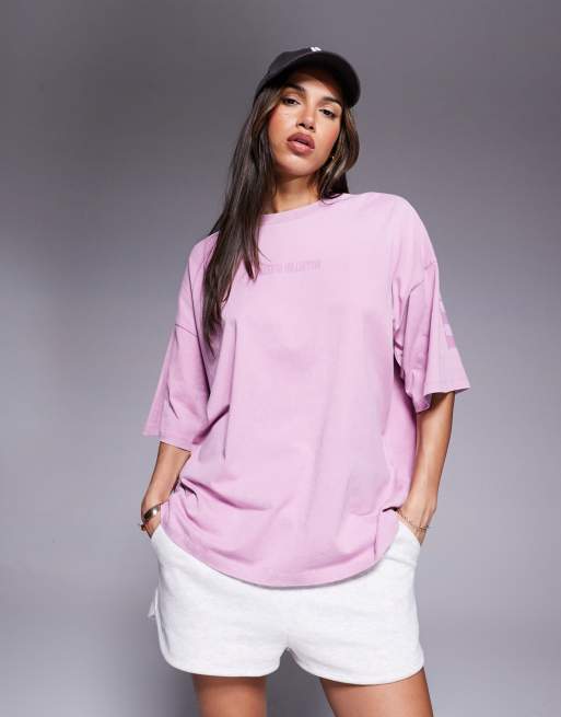 Weekend Collective Icon oversized short sleeve top with stacked back logo in washed lilac