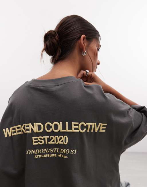 Weekend Collective Icon oversized T-shirt met opvallende backprint in donkergrijs, 2 van 4