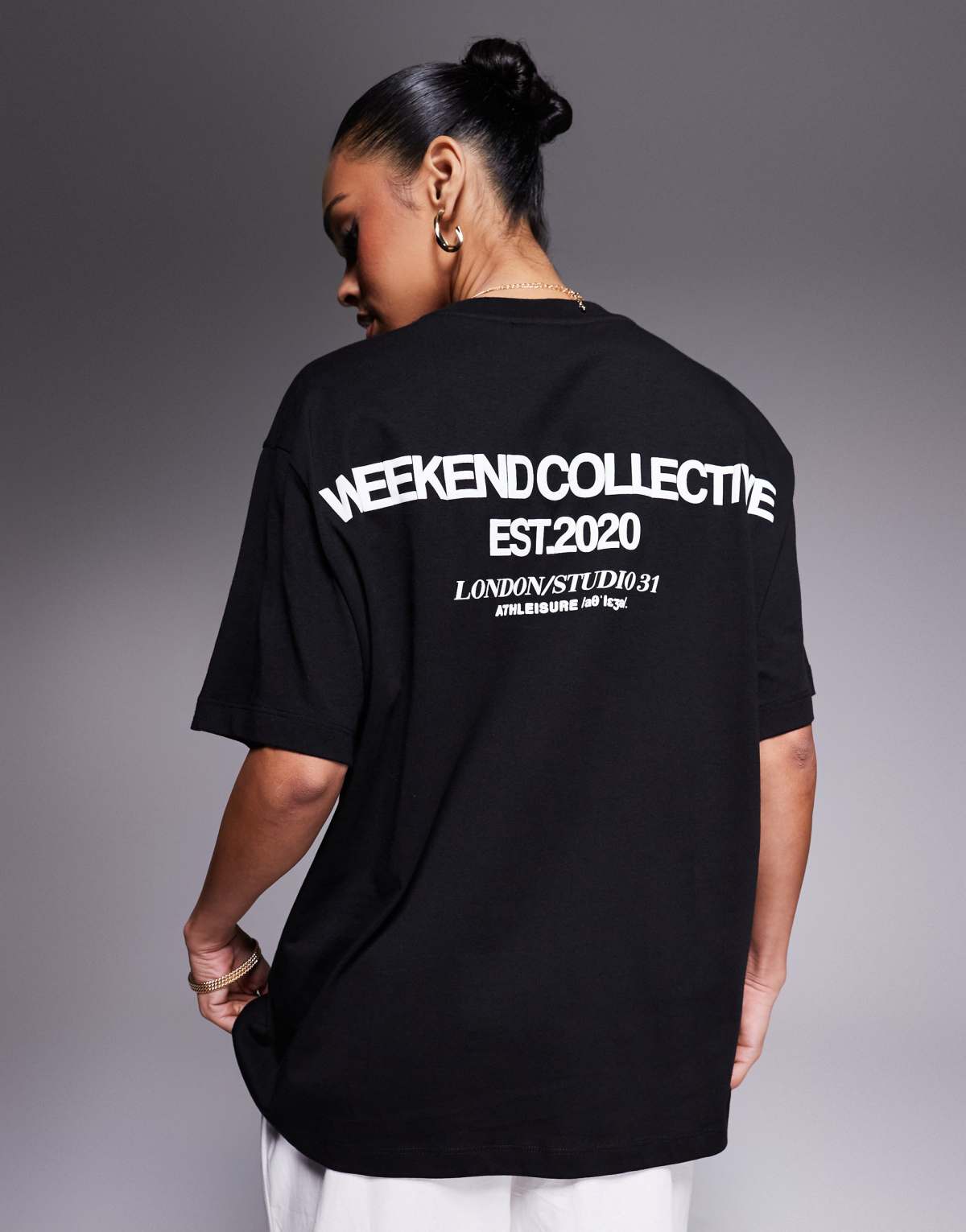Weekend Collective Icon oversized t-shirt with bold font back graphic in black
