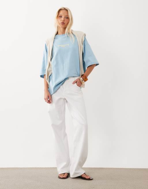 Weekend Collective Icon oversized t-shirt with bold font back graphic in blue with yellow print, 2 of 4