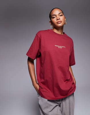 Asos Weekend Collective Weekend Collective Icon Oversized T-shirt With Bold Font Back Graphic In Red