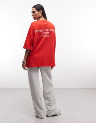 Asos Weekend Collective Weekend Collective Icon Oversized T-shirt With Bold Font Back Graphic In Red