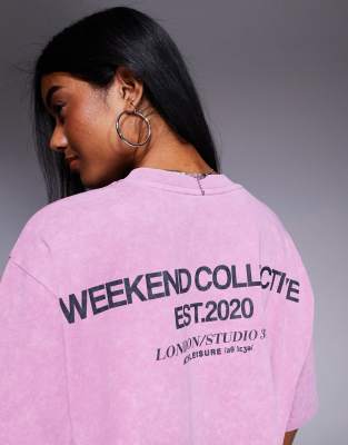 ASOS WEEKEND COLLECTIVE WEEKEND COLLECTIVE ICON OVERSIZED T-SHIRT WITH BOLD FONT BACK GRAPHIC 