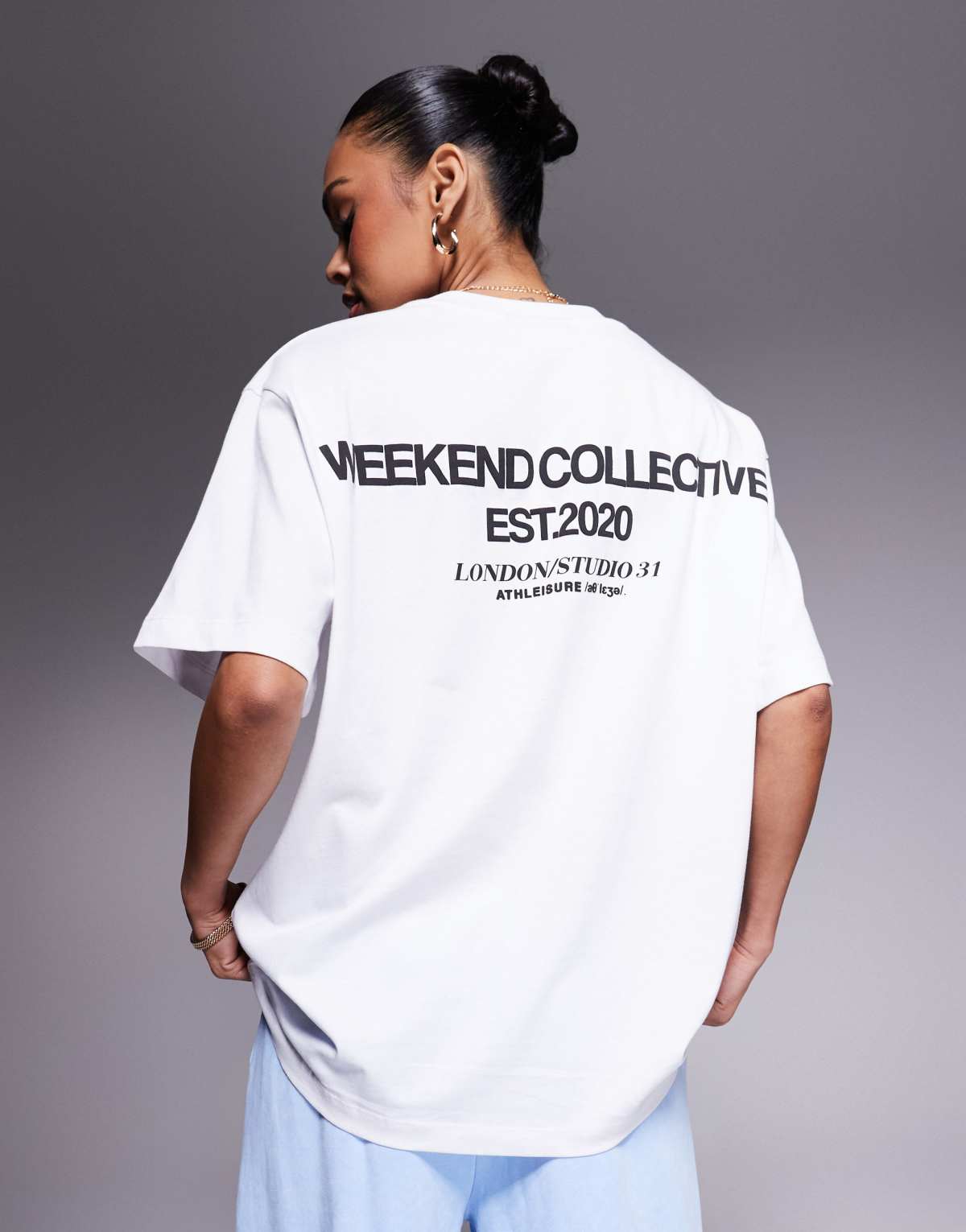 Weekend Collective Icon oversized t-shirt with bold font back graphic in white