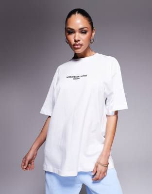 Asos Weekend Collective Weekend Collective Icon Oversized T-shirt With Bold Font Back Graphic In White