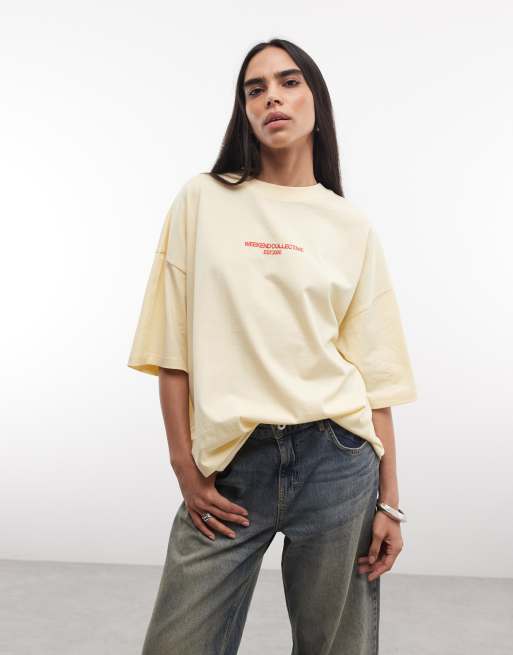 Weekend Collective Icon oversized T-shirt with bold font back graphic in yellow, 2 of 4