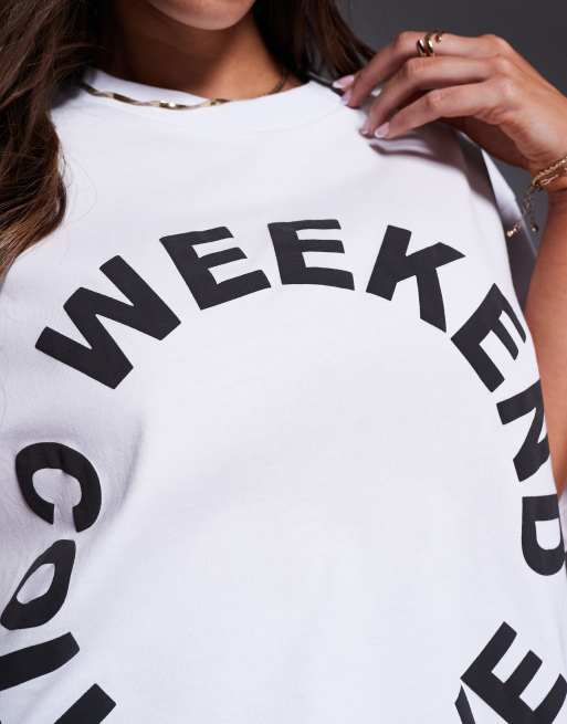 Weekend Collective Icon oversized T-shirt with circle logo graphic in white