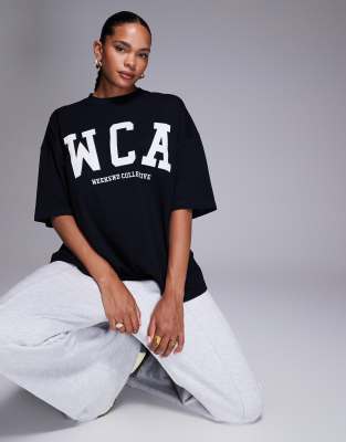 Asos Weekend Collective Weekend Collective Icon Oversized T-shirt With Embroidered Wca Graphic In Black