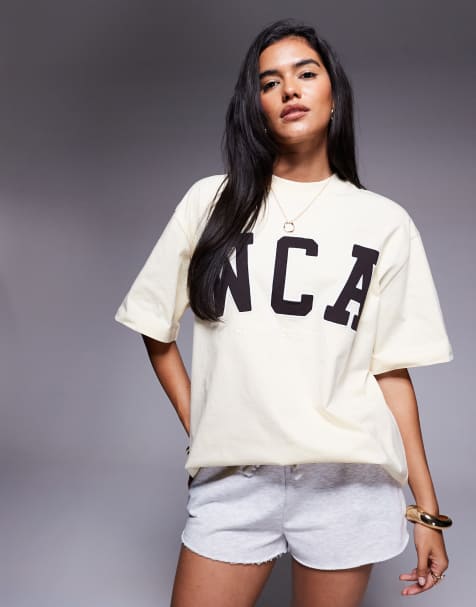Weekend Collective Icon oversized t-shirt with embroidered WCA graphic in buttermilk - view 1
