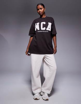 Asos Weekend Collective Weekend Collective Icon Oversized T-shirt With Embroidered Wca Graphic In Brown