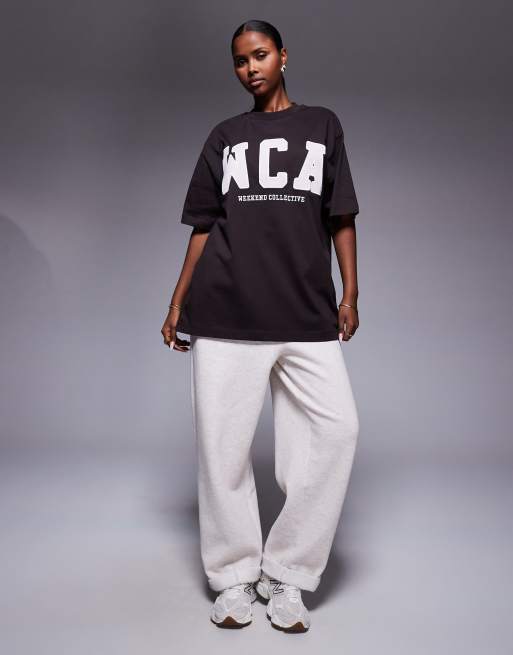 Weekend Collective Icon oversized t-shirt with embroidered WCA graphic in chocolate, 2 of 4