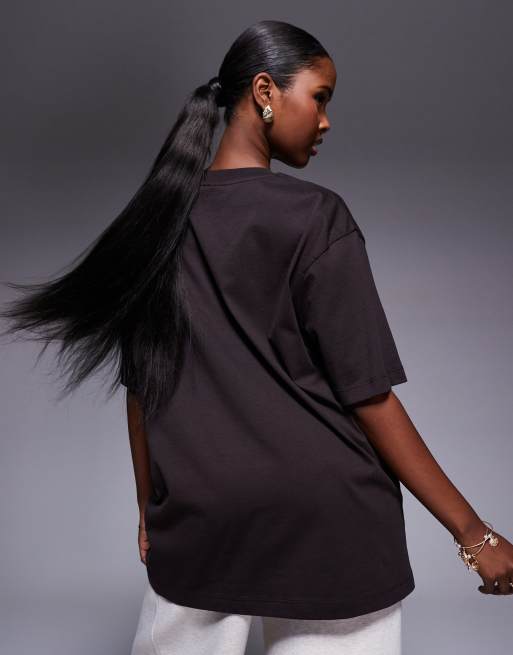 Weekend Collective Icon oversized t-shirt with embroidered WCA graphic in chocolate, 3 of 4