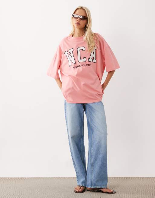 Weekend Collective Icon oversized t-shirt with embroidered WCA graphic in dusty pink, 2 of 4
