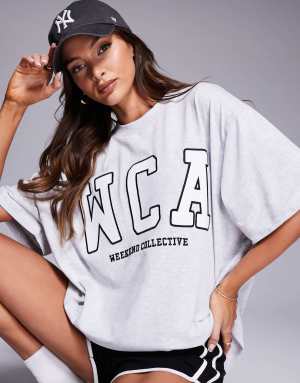 Weekend Collective Icon oversized t-shirt with embroidered WCA graphic in grey marl