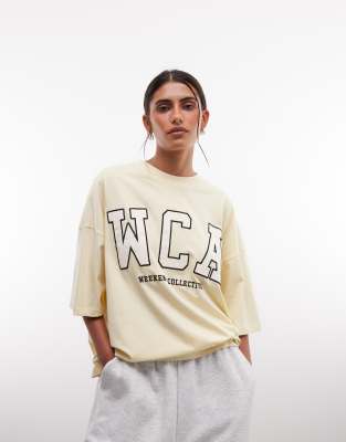 Asos Weekend Collective Weekend Collective Icon Oversized T-shirt With Embroidered Wca Graphic In Yellow