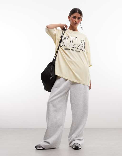 Weekend Collective Icon oversized t-shirt with embroidered WCA graphic in yellow, 2 of 4