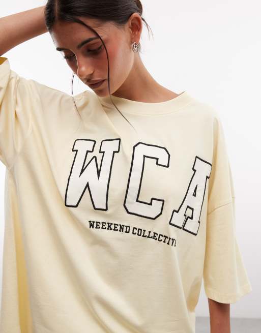 Weekend Collective Icon oversized t-shirt with embroidered WCA graphic in yellow, 3 of 4