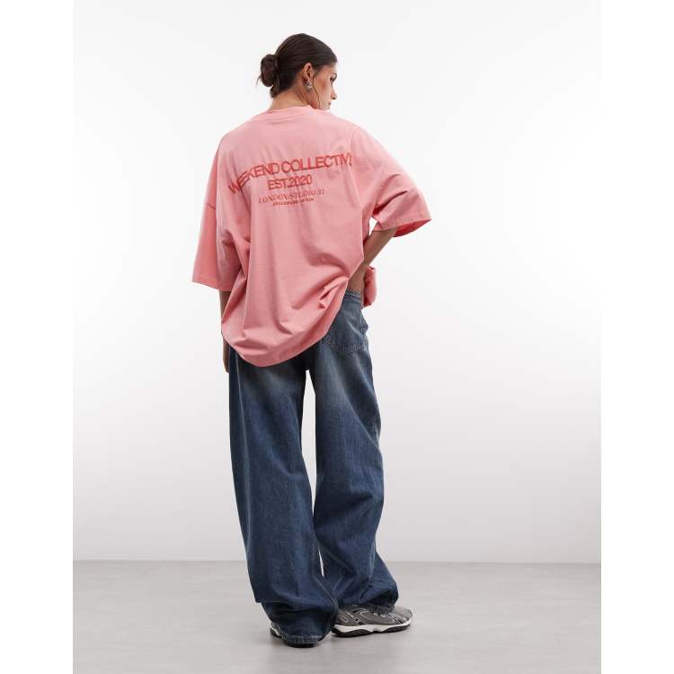 Weekend Collective Icon oversized t-shirt with red bold font back