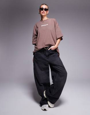 Asos Weekend Collective Weekend Collective Icon Oversized T-shirt With Stacked Back Logo In Brown