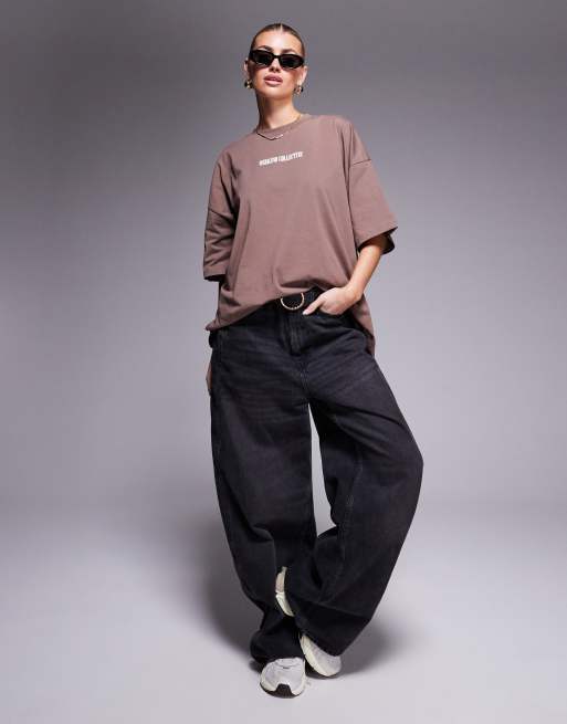 Weekend Collective Icon oversized t-shirt with stacked back logo in chocolate