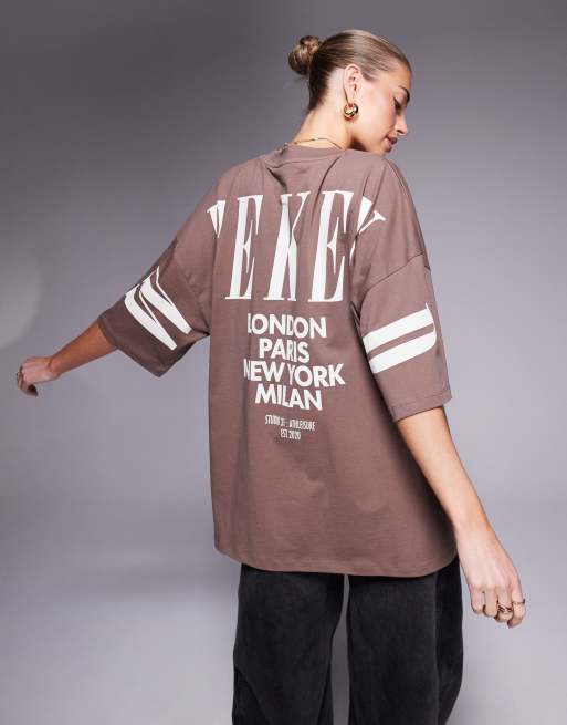 Weekend Collective Icon oversized t-shirt with stacked back logo in chocolate
